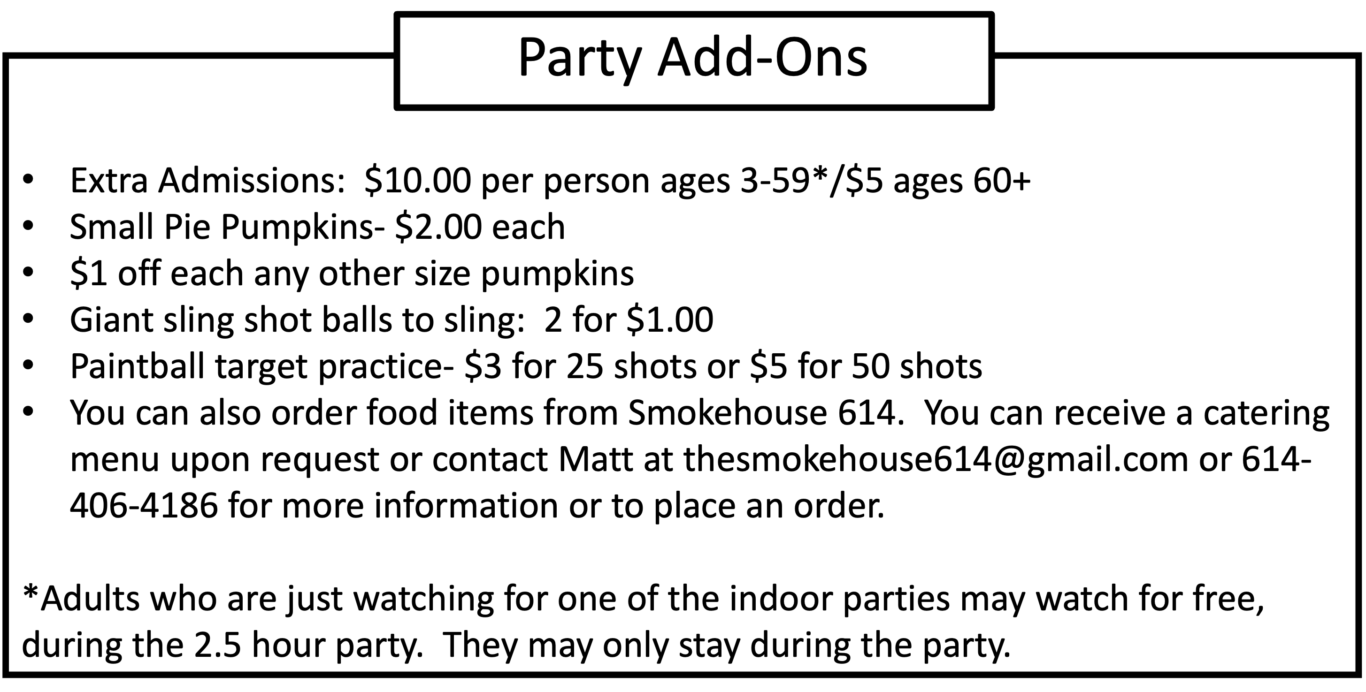 Birthday Party Pricing Table